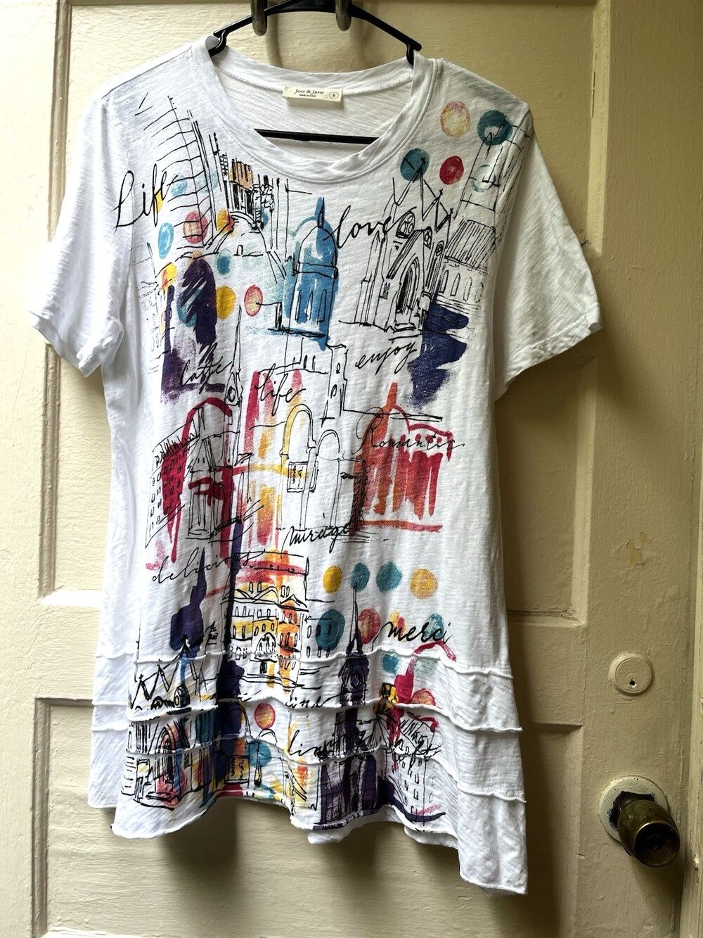 Jess And Jane Top Sz Small White Artsy Sophisticated French Paris Avante Garde